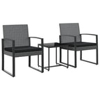 Set comedor jardín 3 pzas cojines PP aspecto ratán gris oscuro