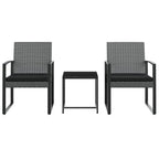 Set comedor jardín 3 pzas cojines PP aspecto ratán gris oscuro
