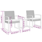 Set comedor jardín 3 pzas cojines PP aspecto ratán gris oscuro