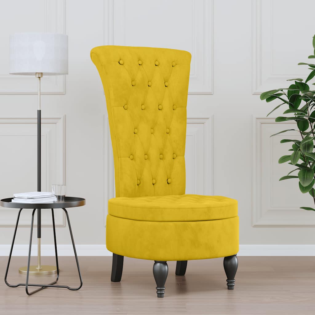 Sillón de respaldo alto con botones terciopelo amarillo