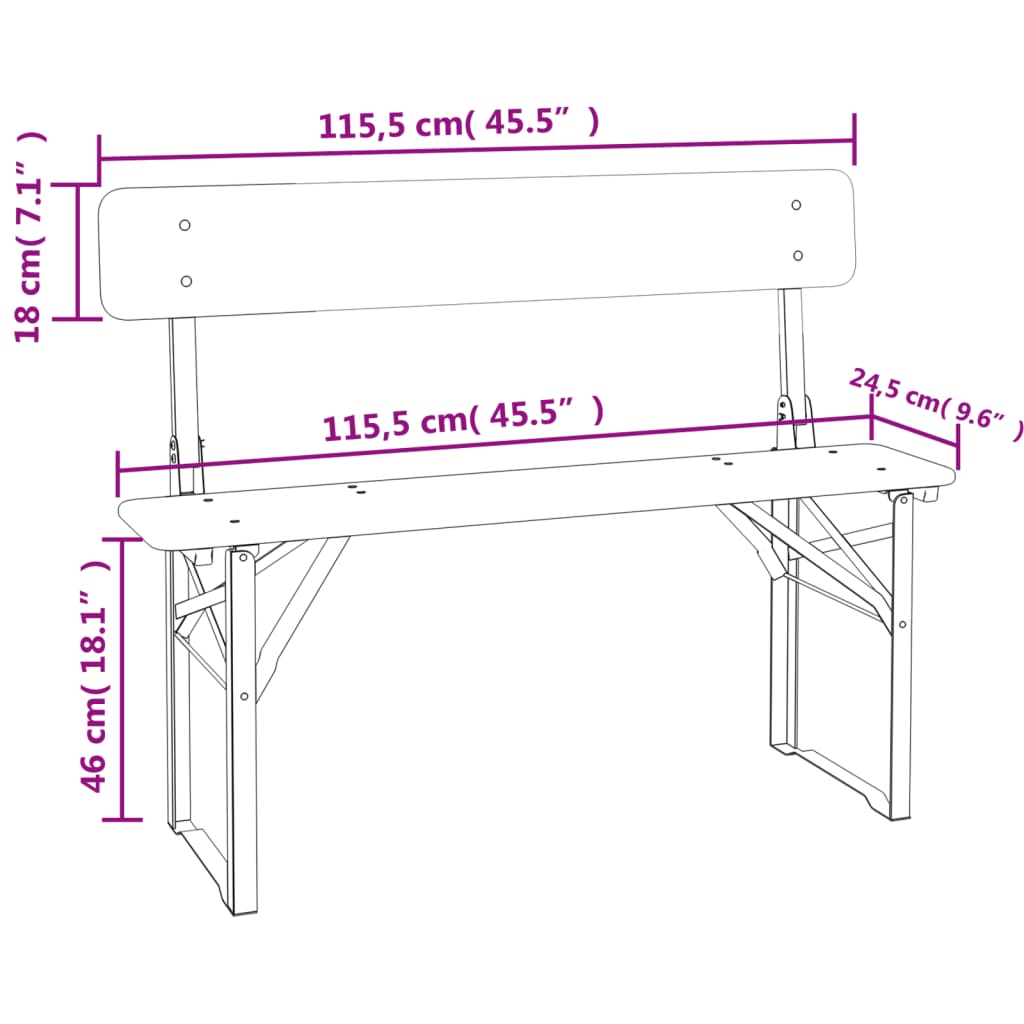 Mesa y bancos plegables de bar 3 piezas madera maciza de abeto