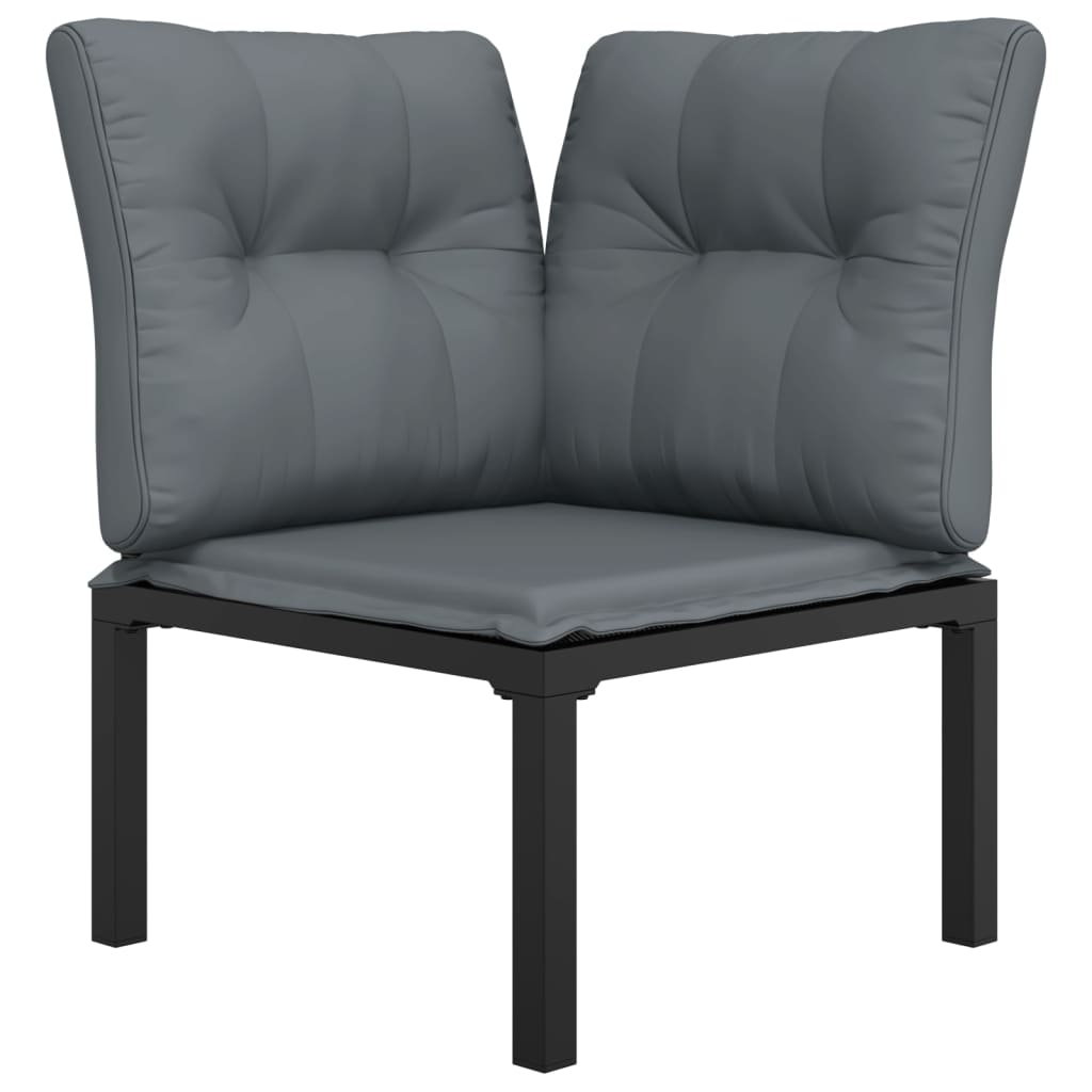 Sillón esquina jardín con cojines ratán sintético negro y gris