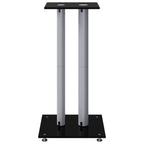 Soportes altavoces 2 ud vidrio templado negro y plata 3 pilares