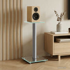Soportes altavoces 2 ud vidrio templado negro y plata 3 pilares