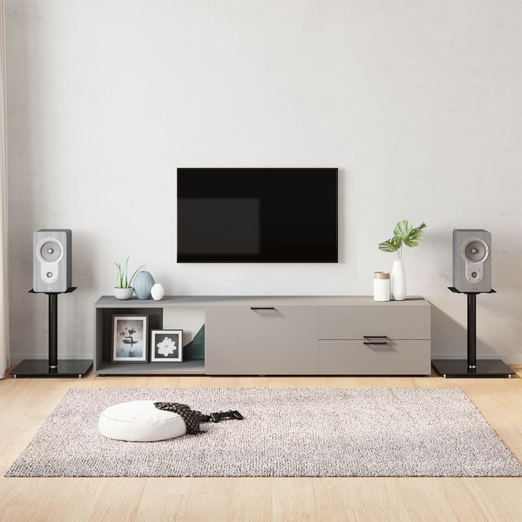 Soportes altavoces 2 ud vidrio templado negro y plata 3 pilares