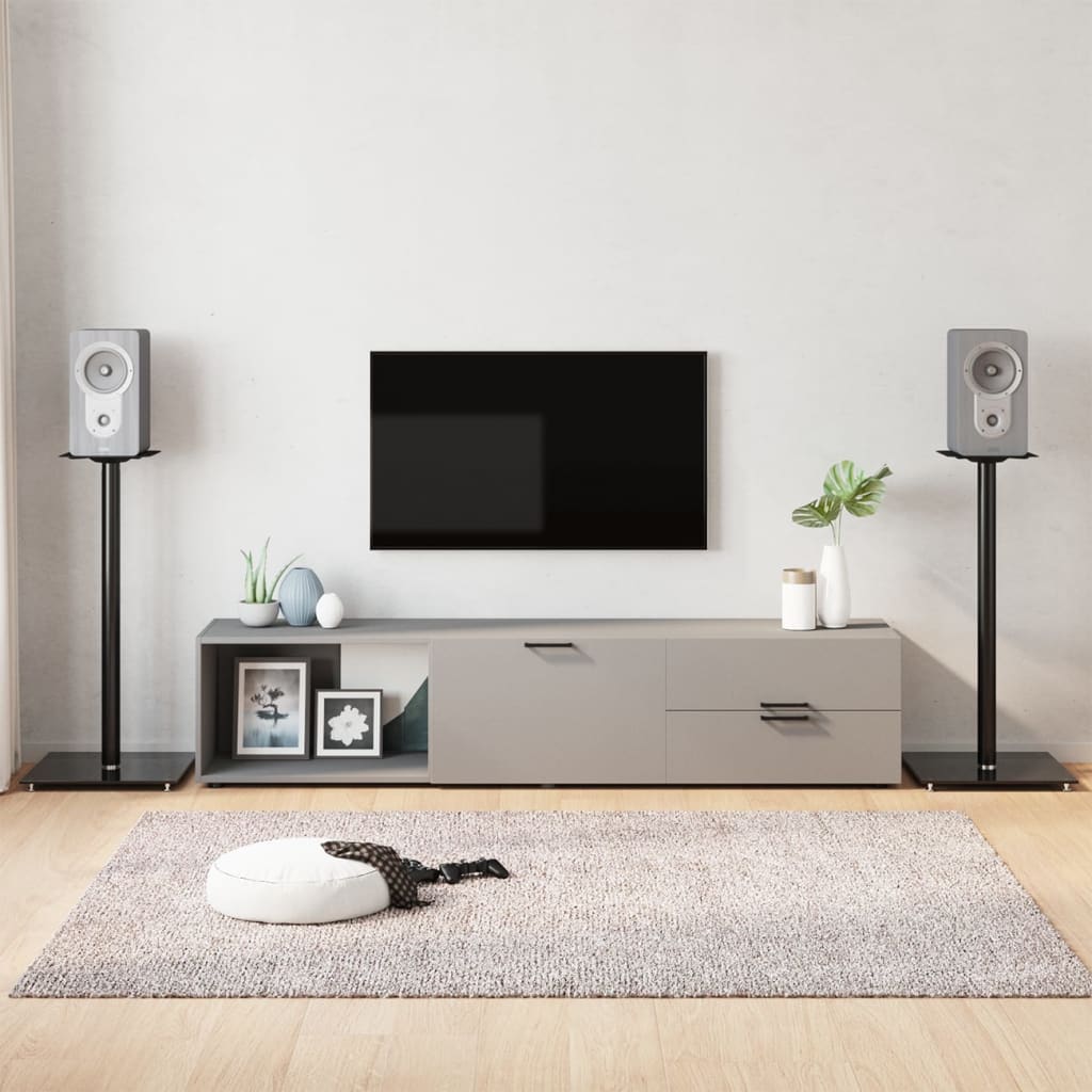 Soportes altavoces 2 ud vidrio templado negro y plata 3 pilares
