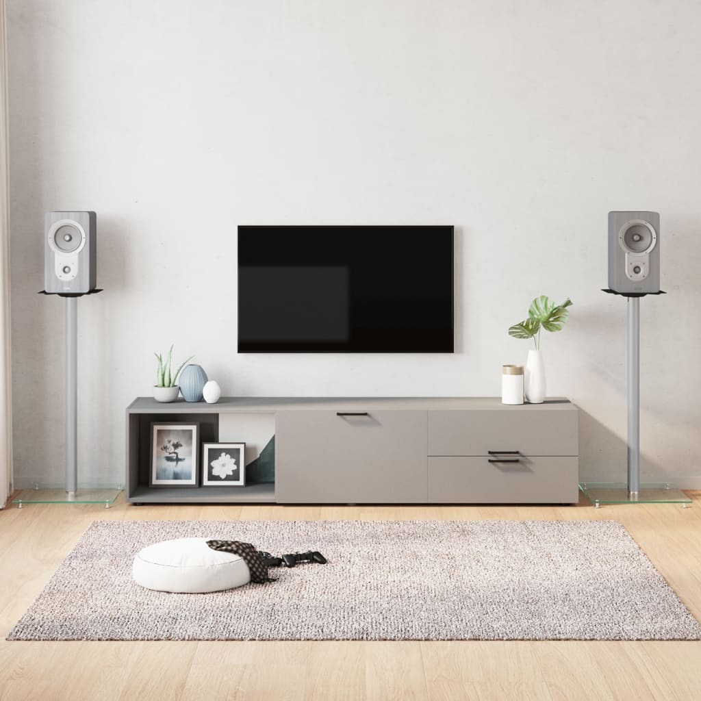 Soportes altavoces 2 ud vidrio templado negro y plata 3 pilares