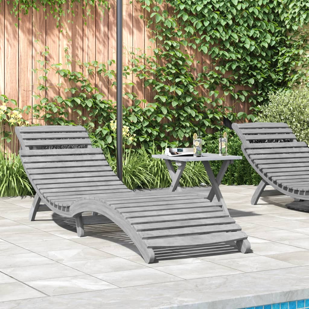 Sun lounger with small table, solid acacia wood