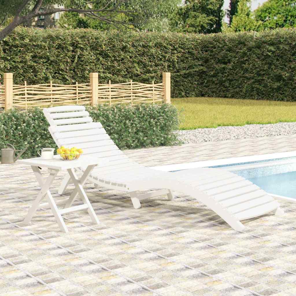 Sun lounger with small table, solid acacia wood