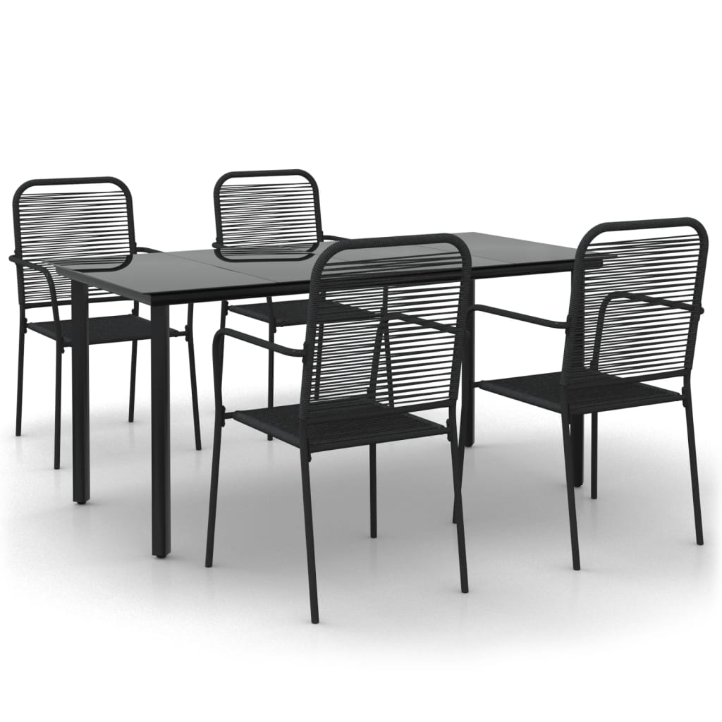 Juego de comedor jardín 5 pzas acero y cuerda de algodón negro
