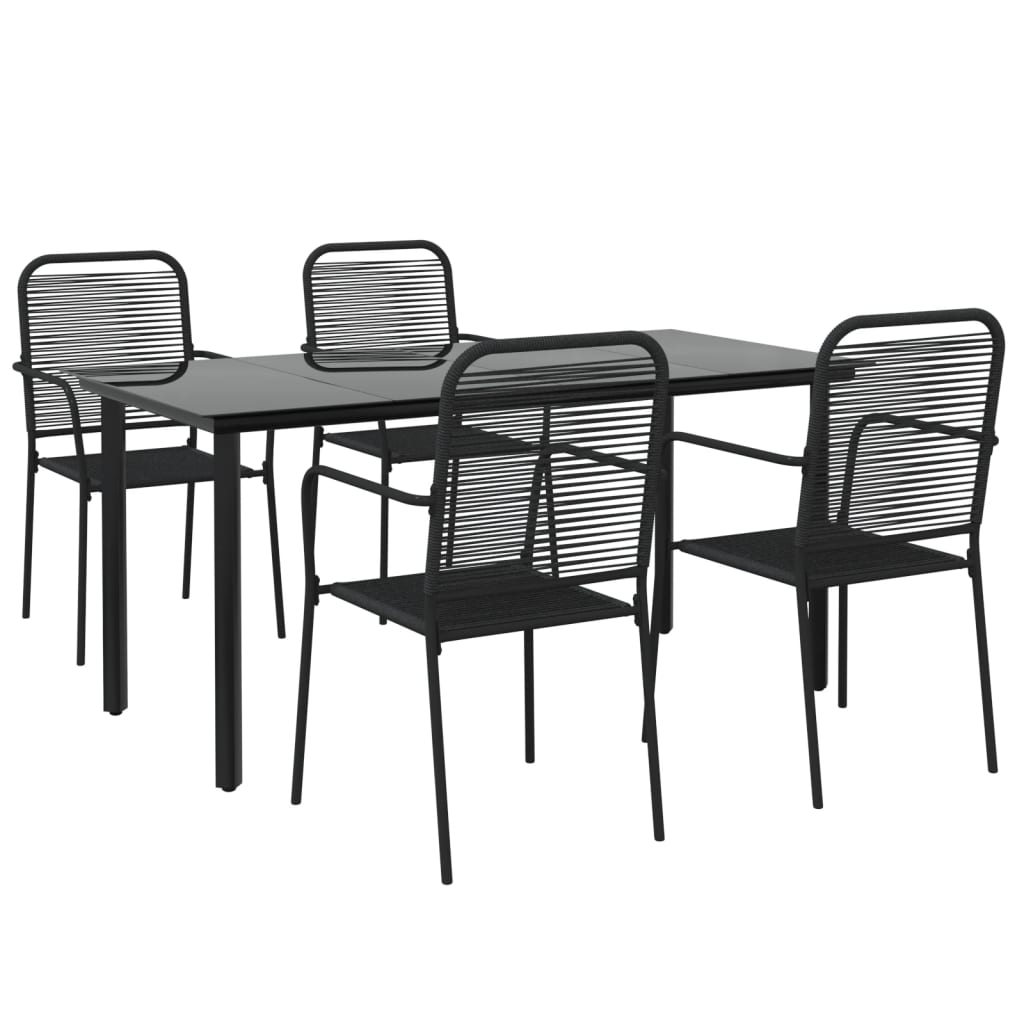 Juego de comedor jardín 5 pzas acero y cuerda de algodón negro