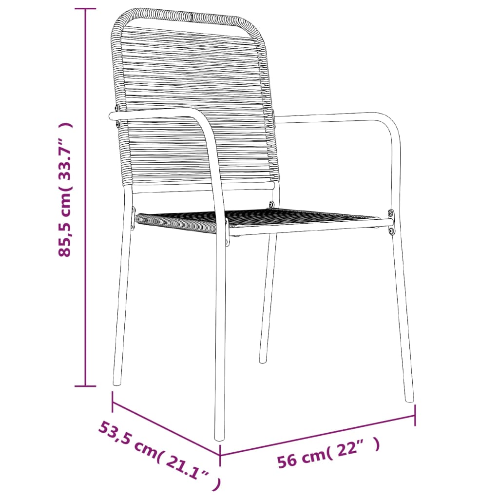 Juego de comedor jardín 5 pzas acero y cuerda de algodón negro