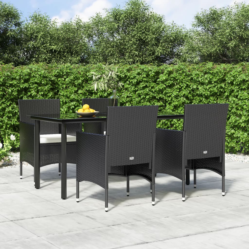Conjunto de jantar de jardim de 5 peças com almofadas castanhas e pretas