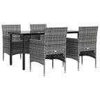 Juego de comedor para jardín 5 piezas con cojines gris y negro