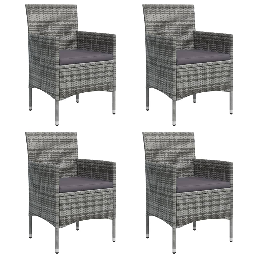 Juego de comedor para jardín 5 piezas con cojines gris y negro
