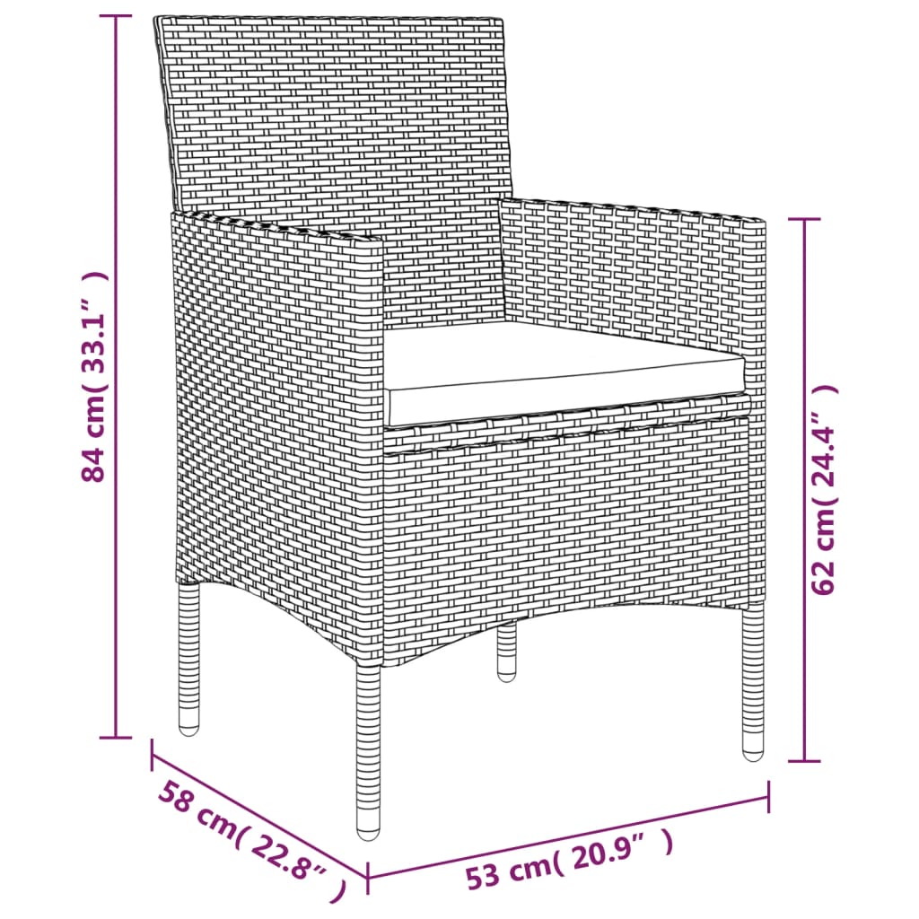 Juego de comedor para jardín 5 piezas con cojines gris y negro