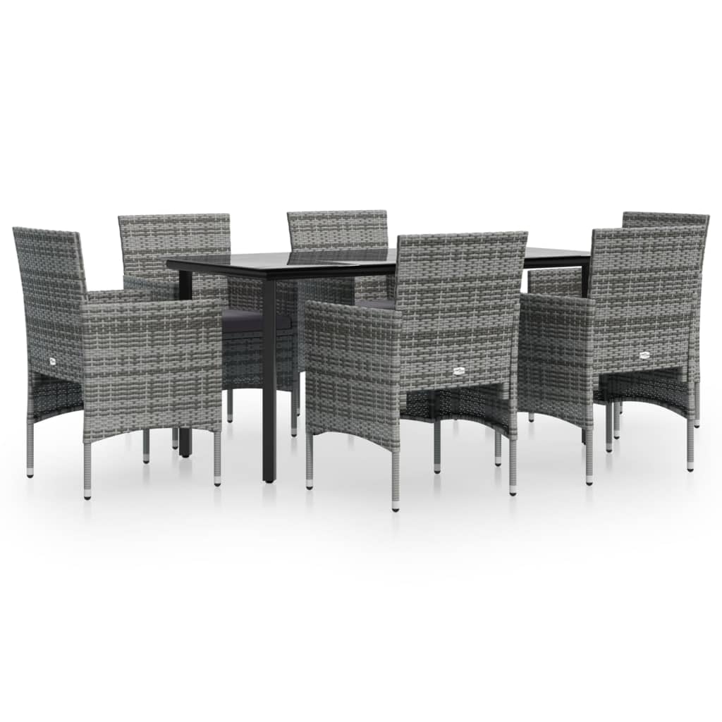 Juego de comedor de jardín 7 piezas con cojines gris y negro