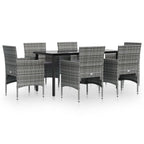 Juego de comedor de jardín 7 piezas con cojines gris y negro
