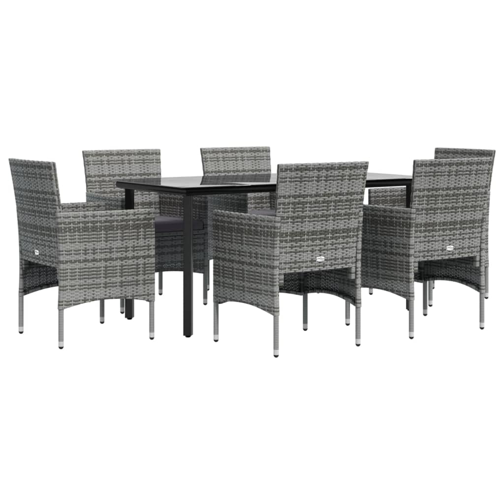 Juego de comedor de jardín 7 piezas con cojines gris y negro