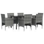 Juego de comedor de jardín 7 piezas con cojines gris y negro