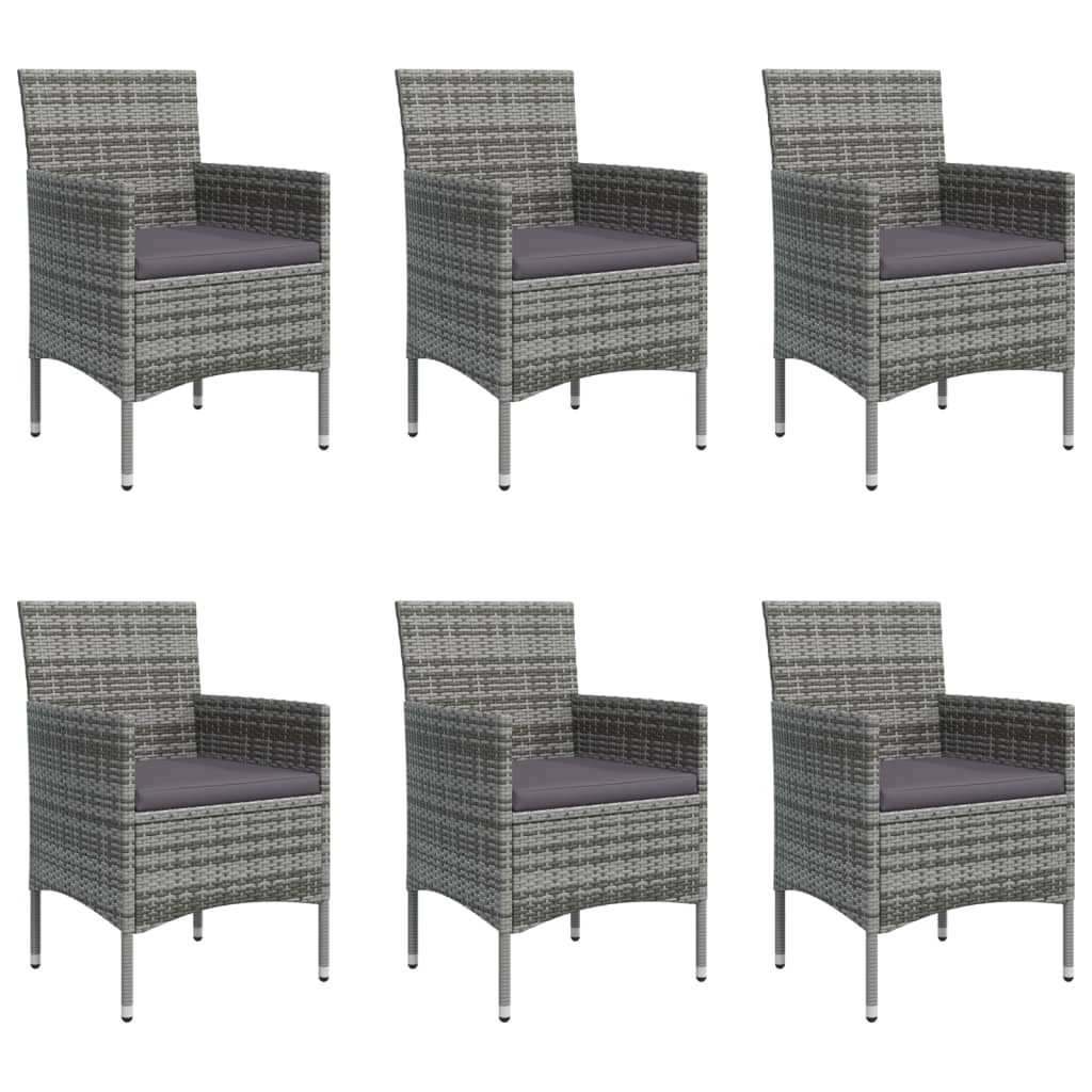Juego de comedor de jardín 7 piezas con cojines gris y negro
