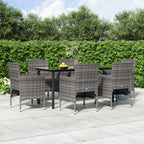 Juego de comedor de jardín 7 piezas con cojines gris y negro