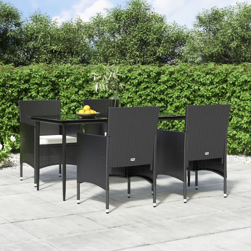 Conjunto de jantar de jardim de 5 peças com almofadas castanhas e pretas