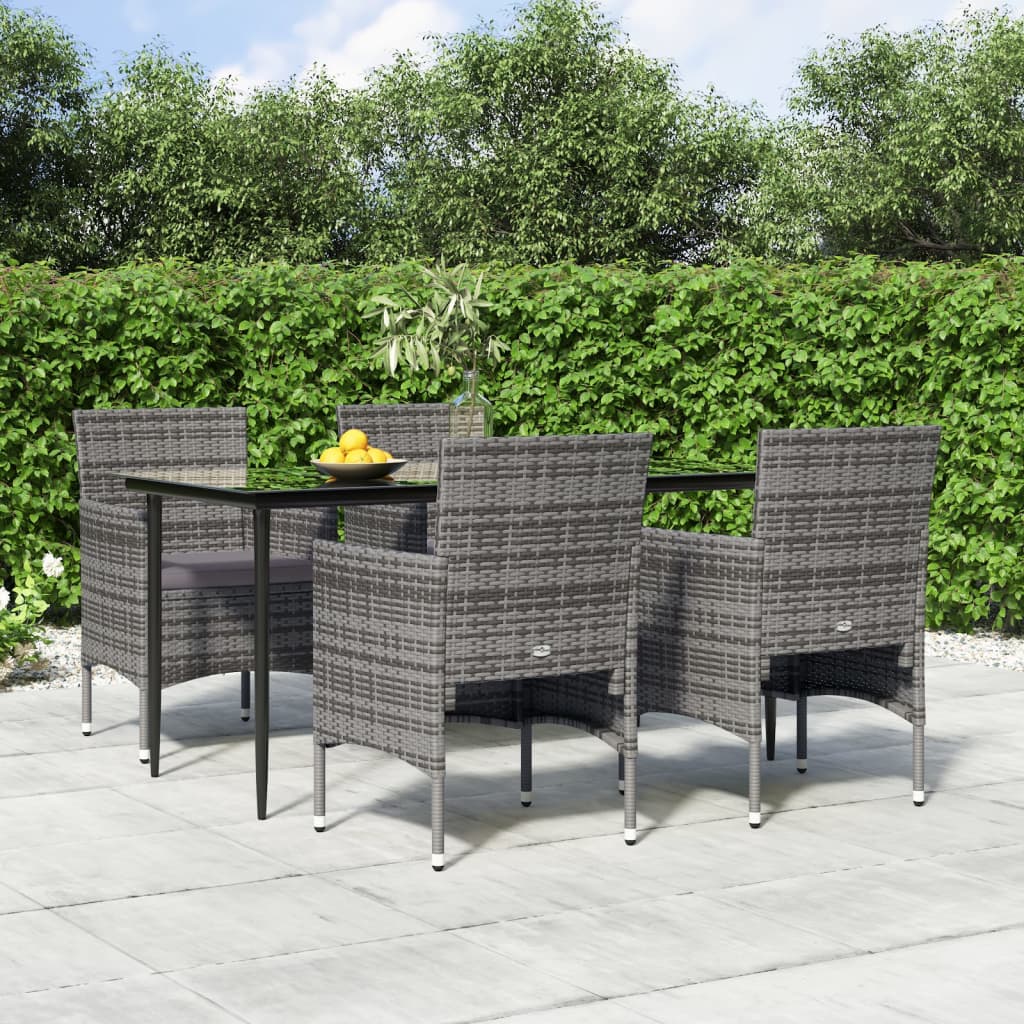Conjunto de mesa de jantar de jardim 5 peças com almofadas cinzentas e pretas