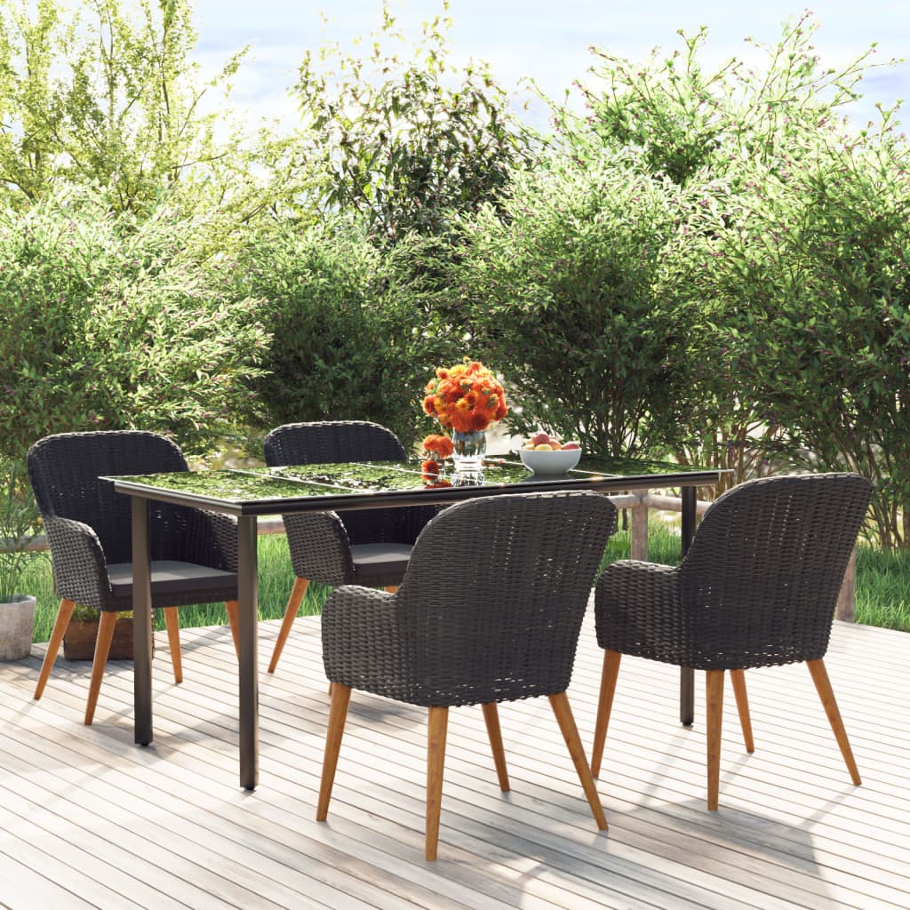 Comedor de jardín 5 pzas ratán sintético y madera acacia negro