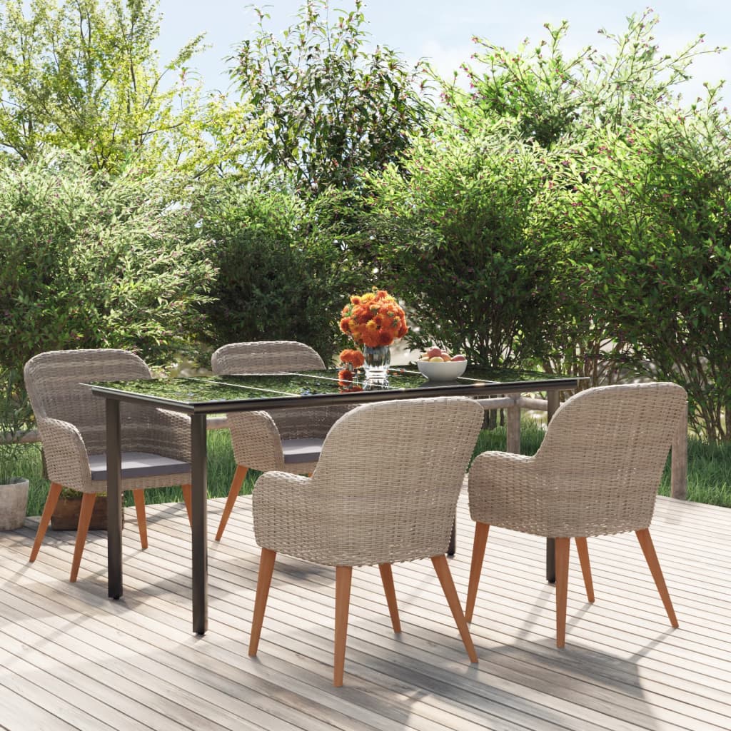 Comedor de jardín 5 pzas ratán sintético y madera acacia negro