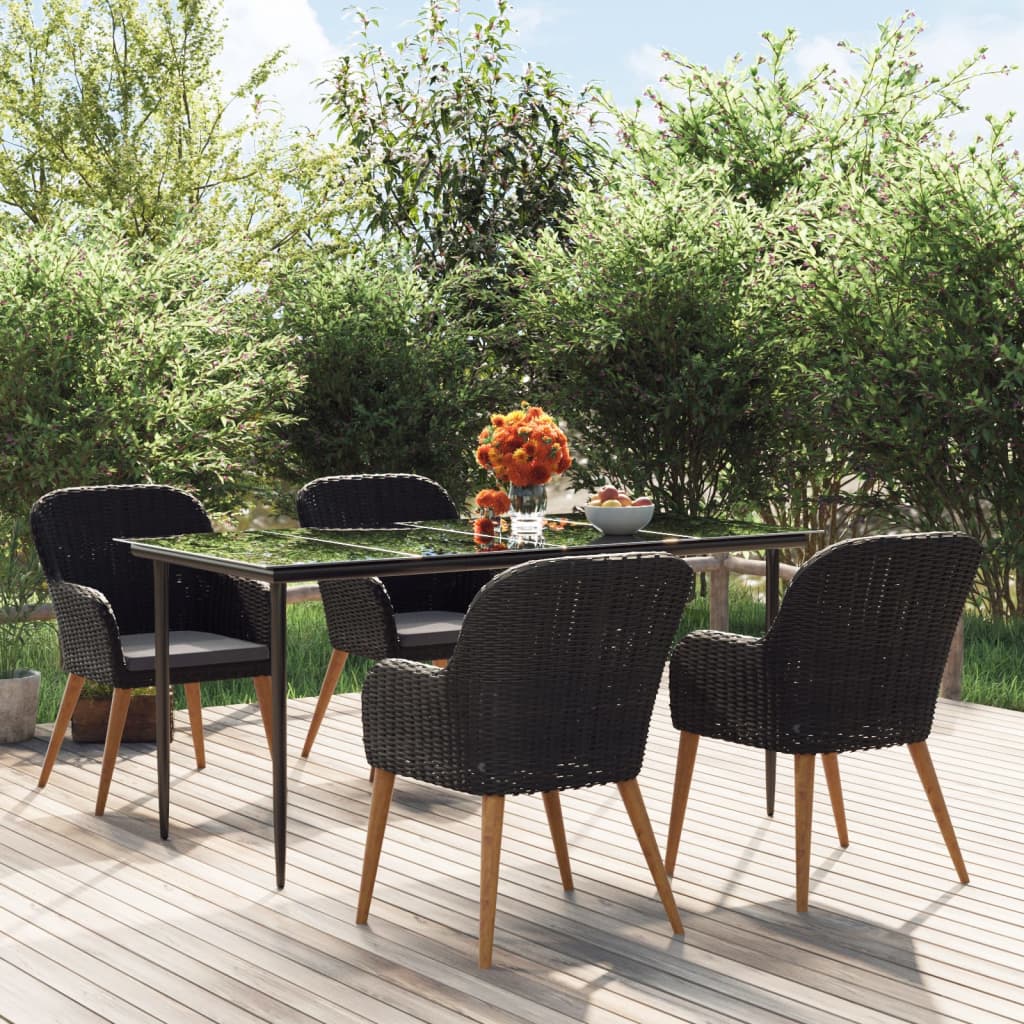 Comedor de jardín 5 pzas ratán sintético y madera acacia negro