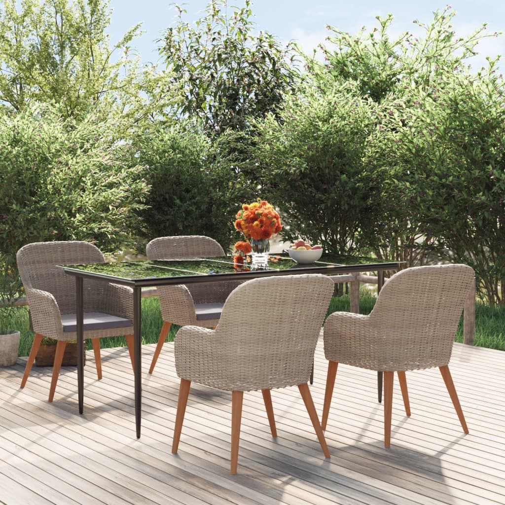 Comedor de jardín 5 pzas ratán sintético y madera acacia negro
