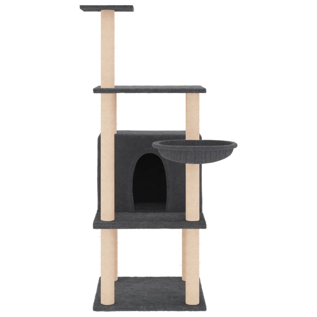 Rascador para gatos con postes de sisal gris oscuro 132 cm