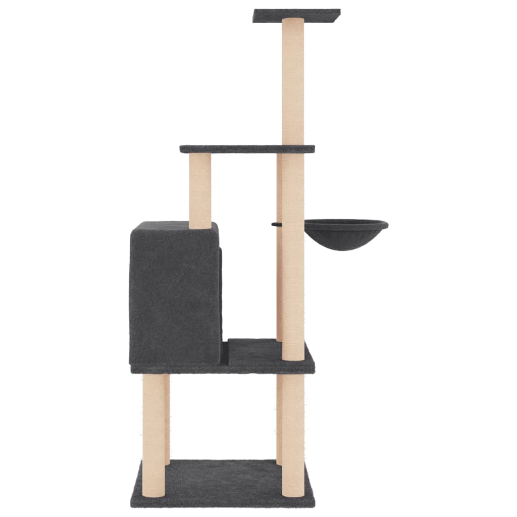 Rascador para gatos con postes de sisal gris oscuro 132 cm