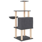 Rascador para gatos con postes de sisal gris oscuro 132 cm