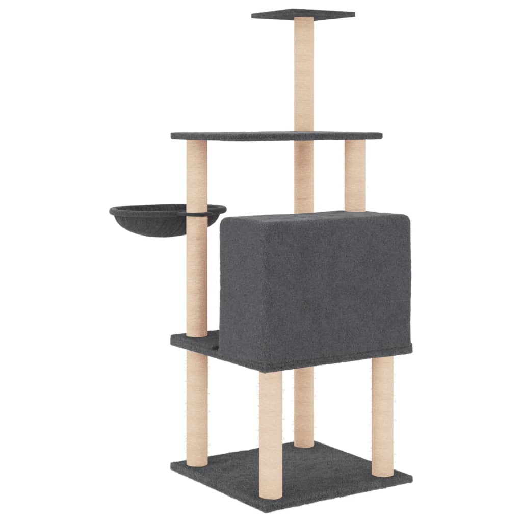 Rascador para gatos con postes de sisal gris oscuro 132 cm
