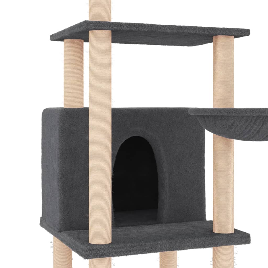 Rascador para gatos con postes de sisal gris oscuro 132 cm