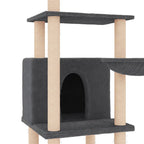Rascador para gatos con postes de sisal gris oscuro 132 cm
