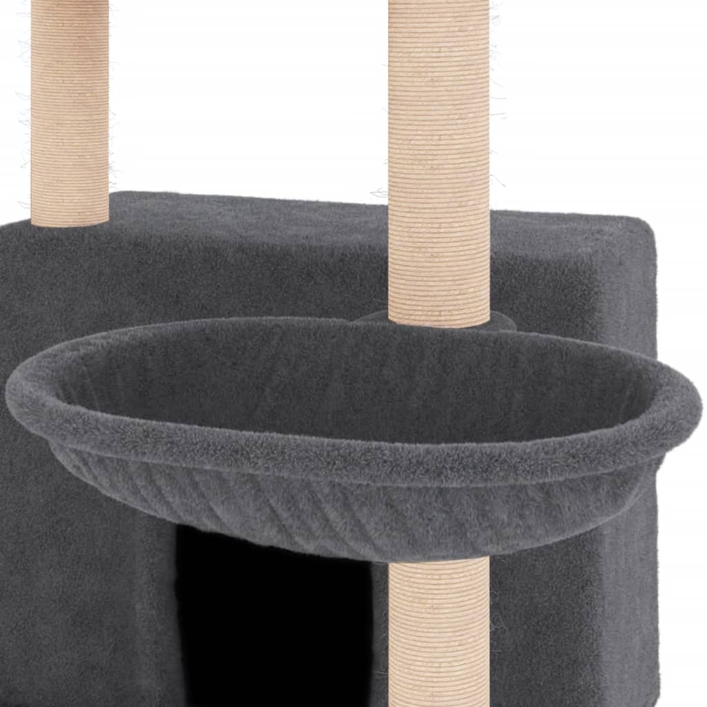 Rascador para gatos con postes de sisal gris oscuro 132 cm