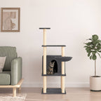 Rascador para gatos con postes de sisal gris oscuro 132 cm