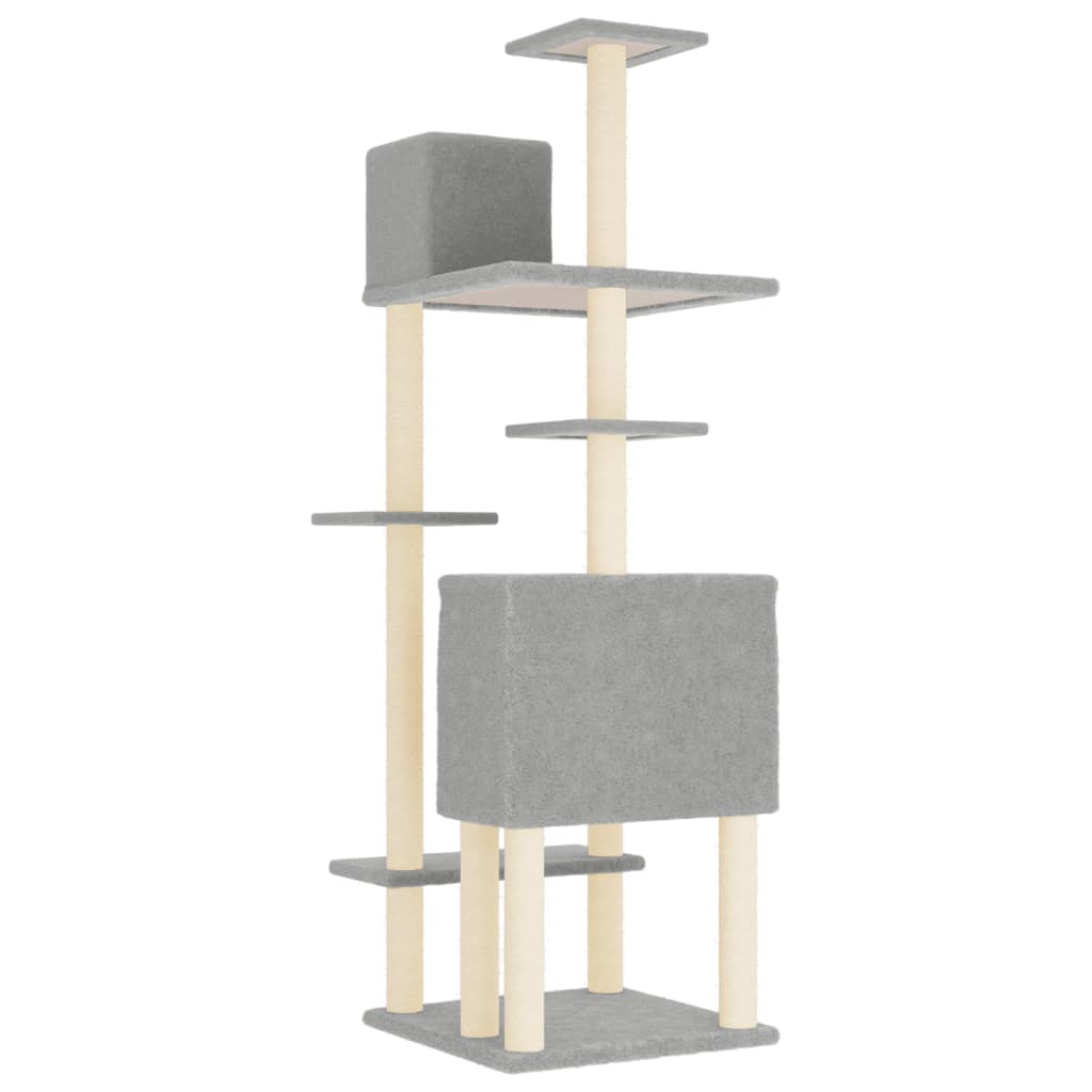 Rascador para gatos con postes de sisal gris claro 154 cm