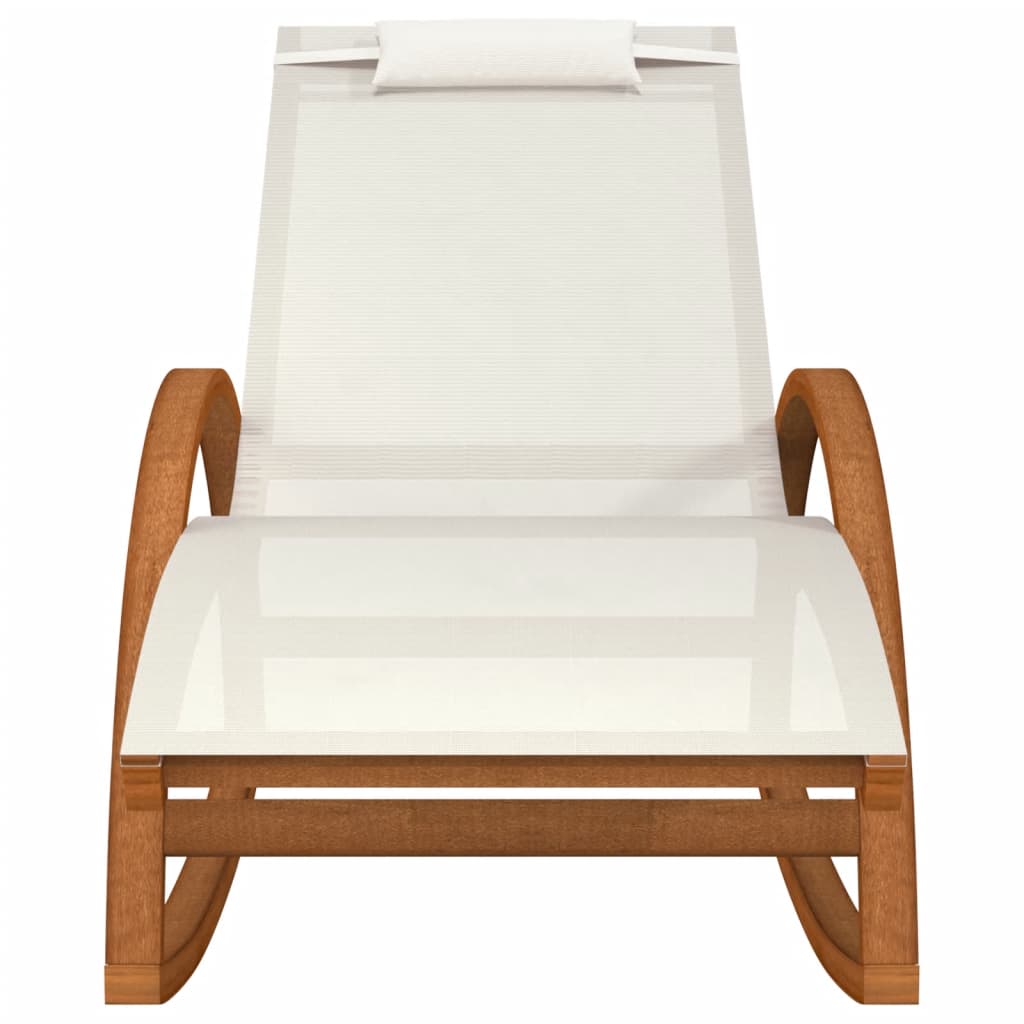 Mecedora de textileno blanco y madera maciza de álamo