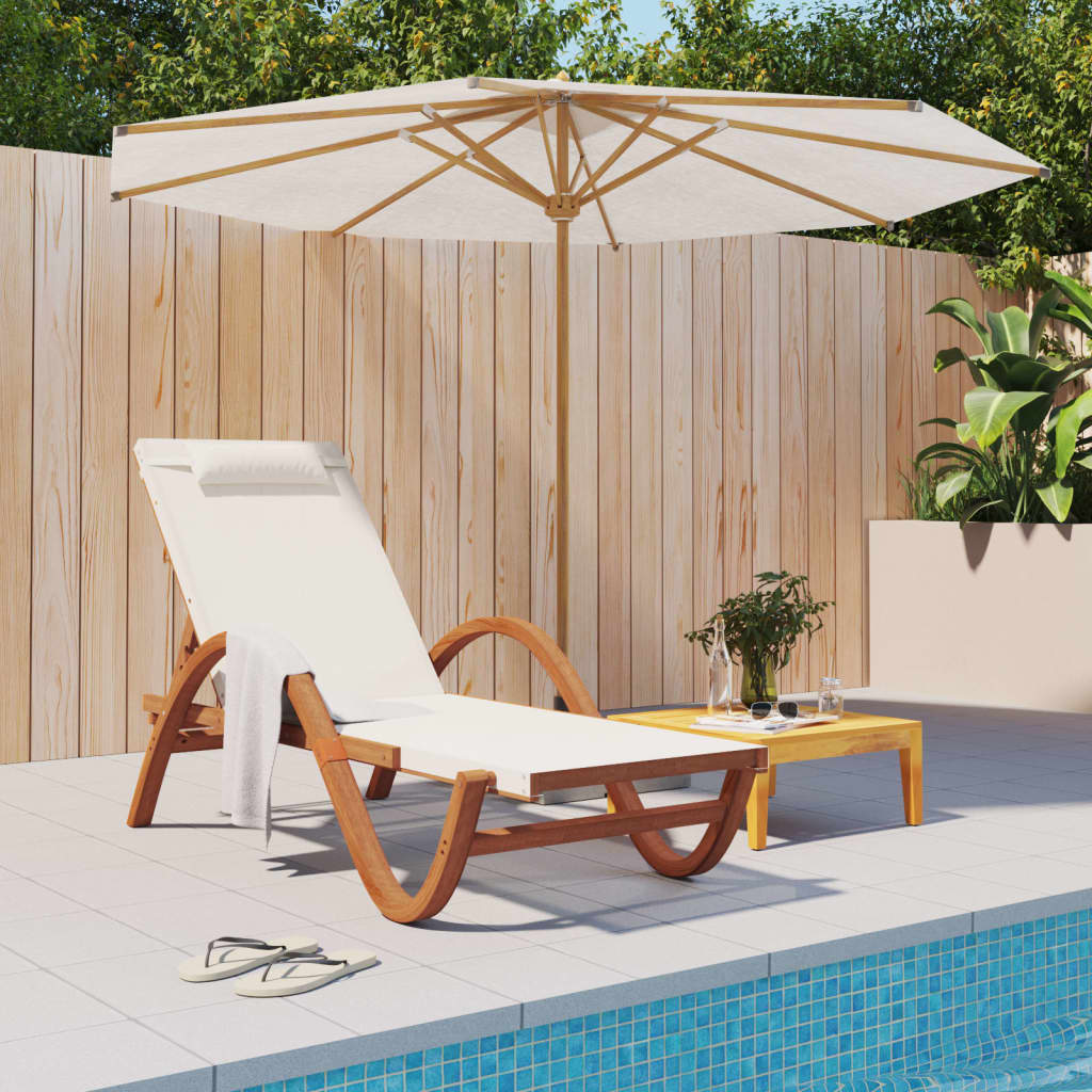Textilene grey cushion and solid poplar wood sun lounger