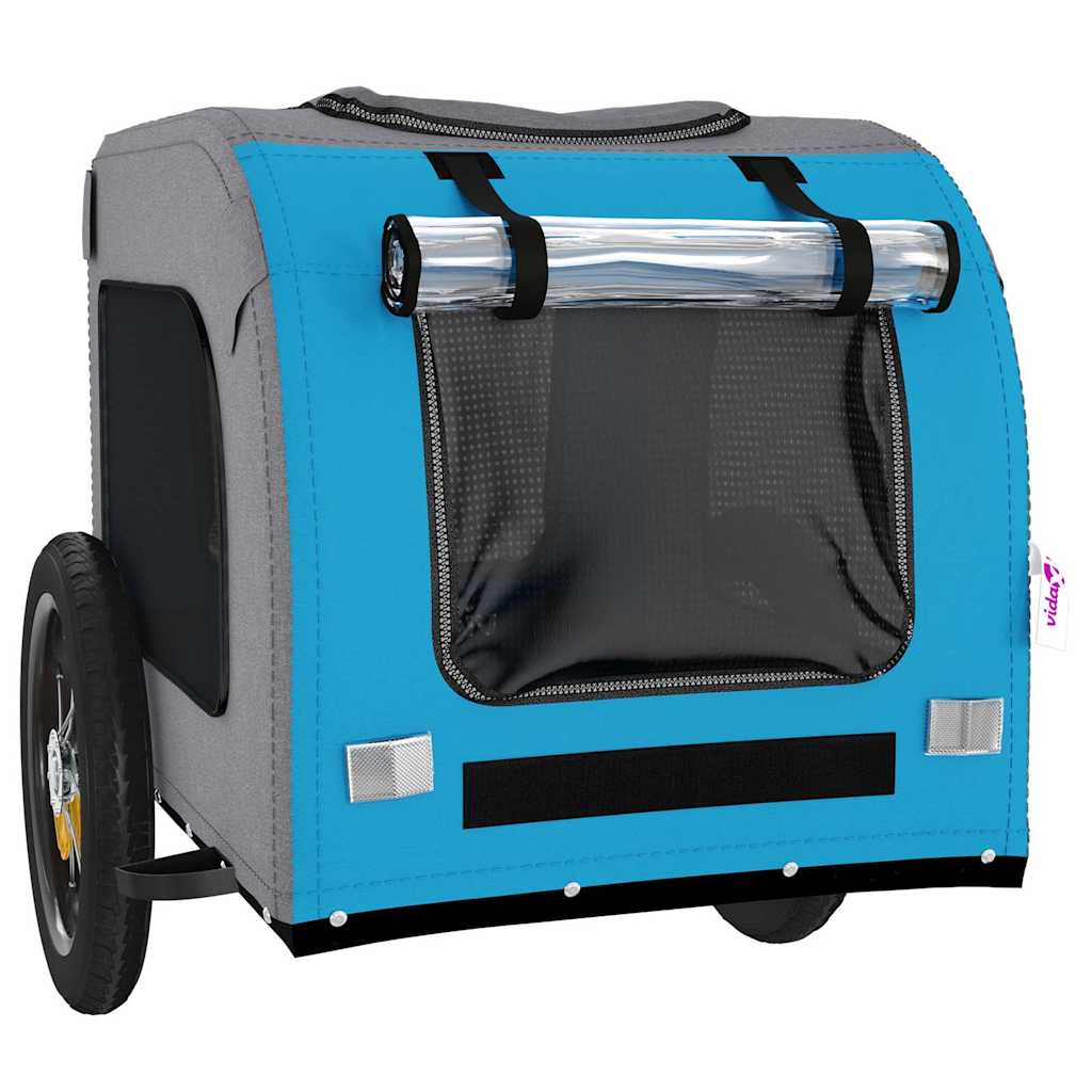 Remolque de bicicleta mascotas hierro tela Oxford azul gris