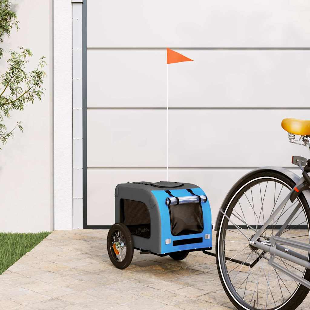 Remolque de bicicleta mascotas hierro tela Oxford azul gris