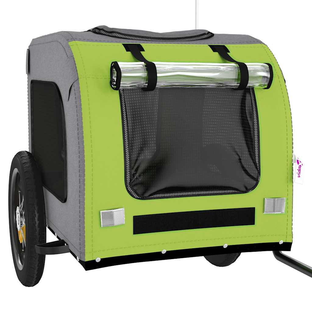 Remolque de bicicleta mascotas hierro tela Oxford verde gris