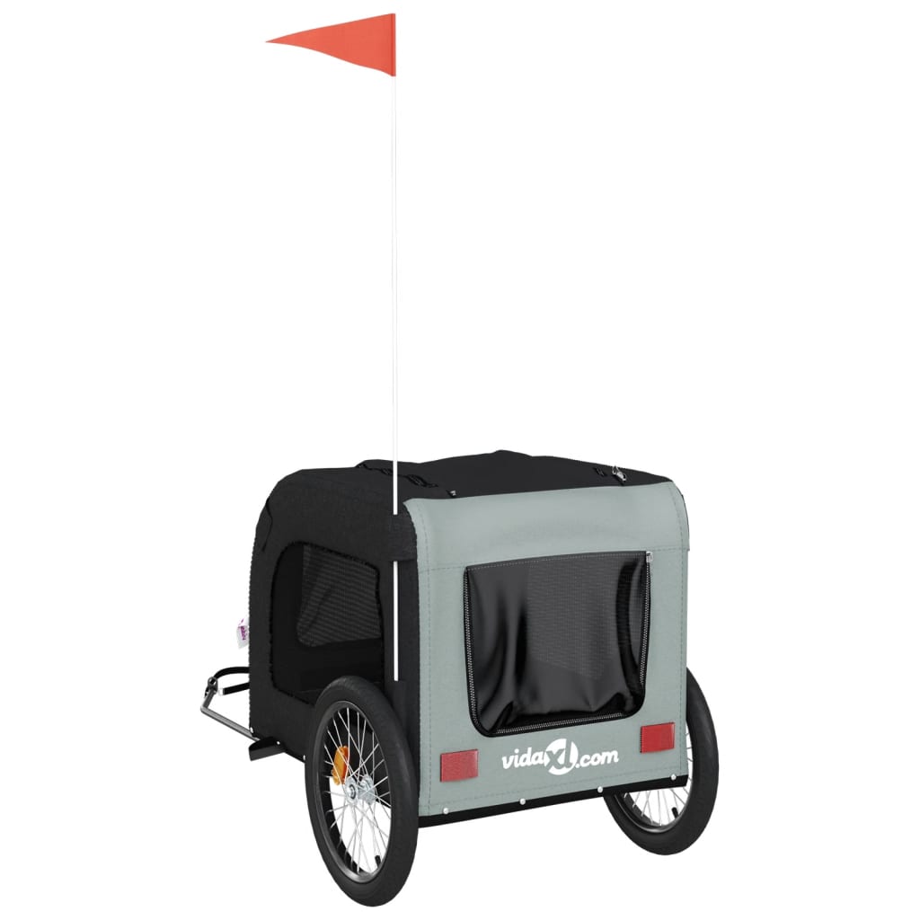 Remolque de bicicleta mascotas hierro tela Oxford gris negro