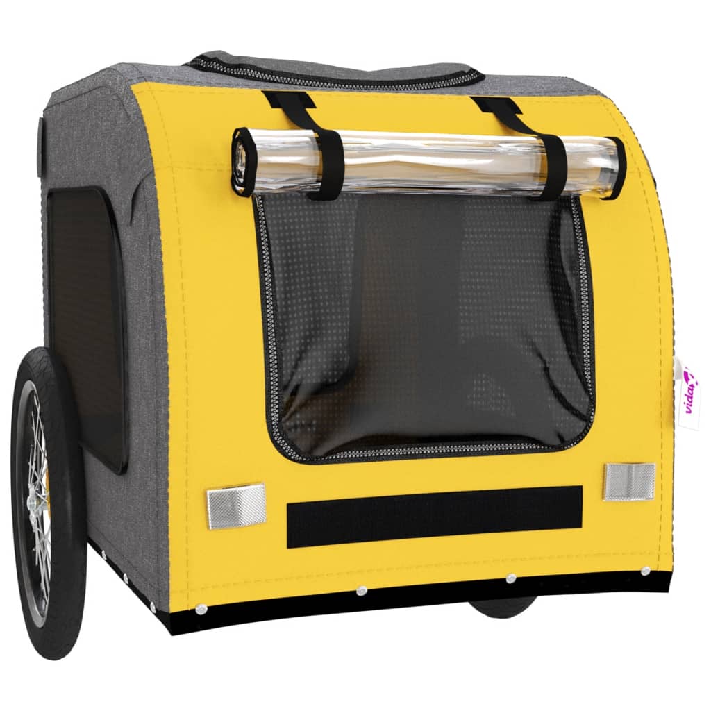 Remolque de bicicleta mascotas hierro tela Oxford amarillo gris