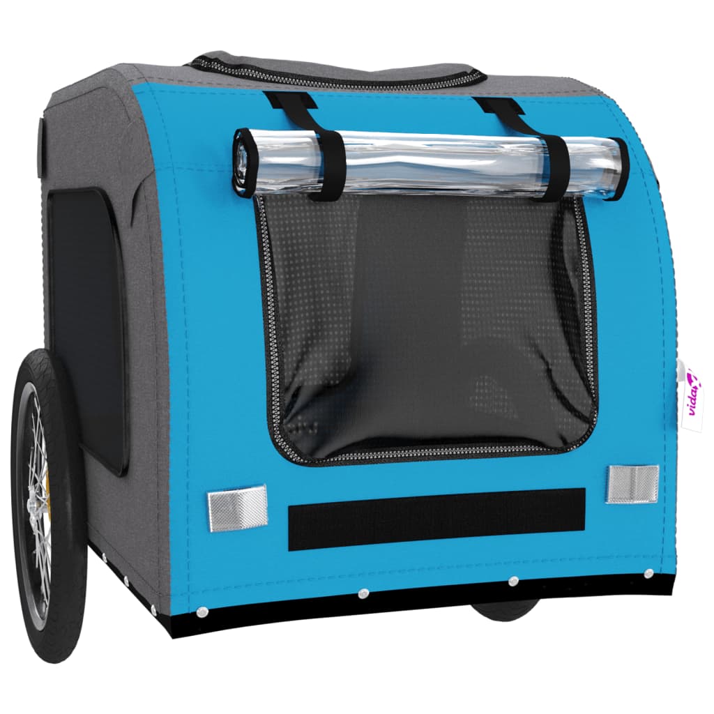 Remolque de bicicleta mascotas hierro tela Oxford azul gris