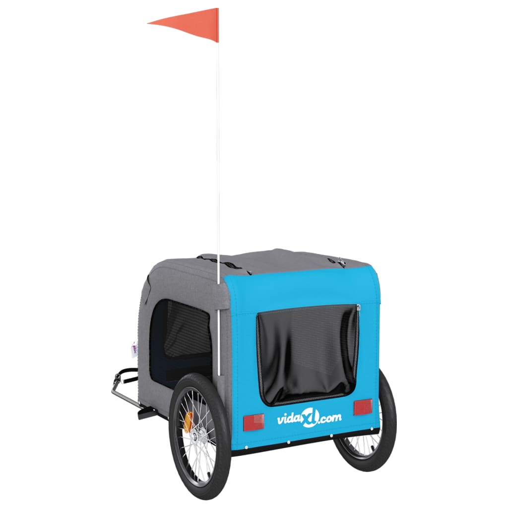 Remolque de bicicleta mascotas hierro tela Oxford azul gris